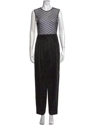 Pre-owned Balmain Polka Dot Print Crew Neck Jumpsuit In Black