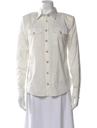 Pre-owned Balmain Polka Dot Print Long Sleeve Button-up Top In White