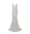 Balmain Plunging Rose Polka-dot Sleeveless Gown In White