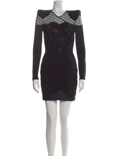 Pre-owned Balmain Polka Dot Print Mini Dress In Black