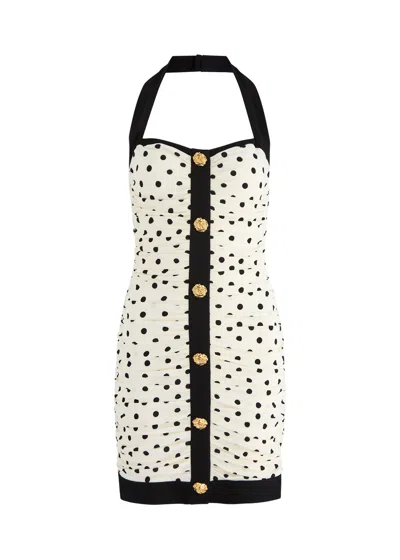 Balmain Polka-dot Print Ruched Mini Dress In Multi