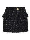 Balmain Polka Dot Tweed Mini Skirt In Black
