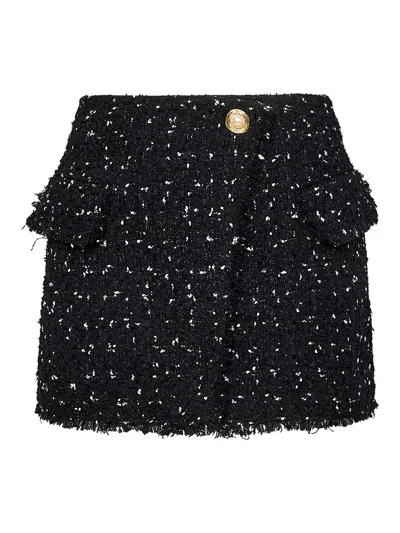 Balmain Polka Dot Tweed Mini Skirt In Black