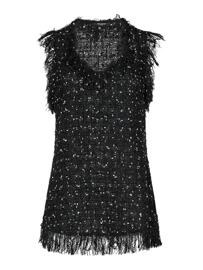 Balmain Polka Dot Tweed Sleeveless Top In Black