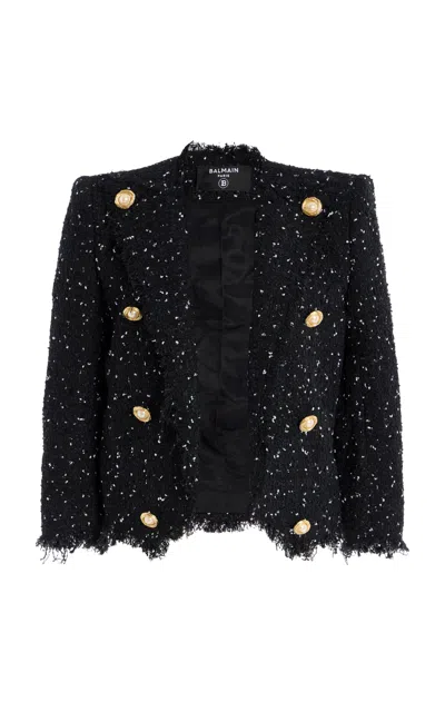 Balmain Polka-dot Tweed Spencer Jacket In Black/white