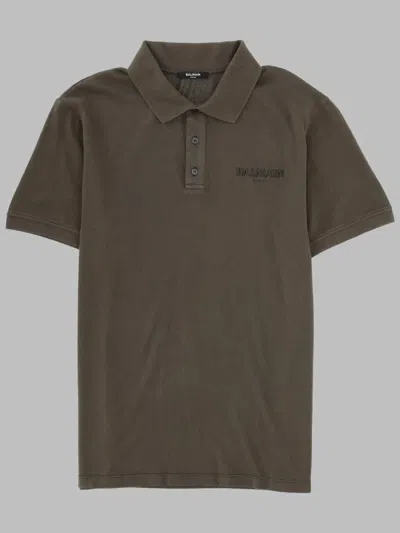 Balmain Polo Con Logo In Brown