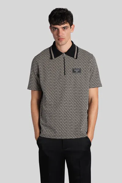 Balmain Polo In Beige Cotton In Gray