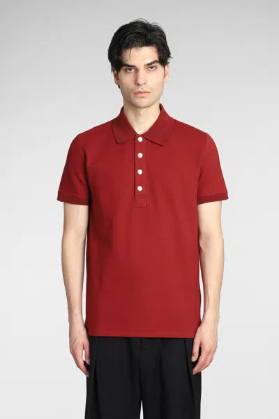 Balmain Monogram-pattern Piqué Polo Shirt In Red