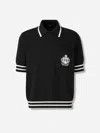 Balmain College Emblem Short Sleeve Polo Sweater In Black