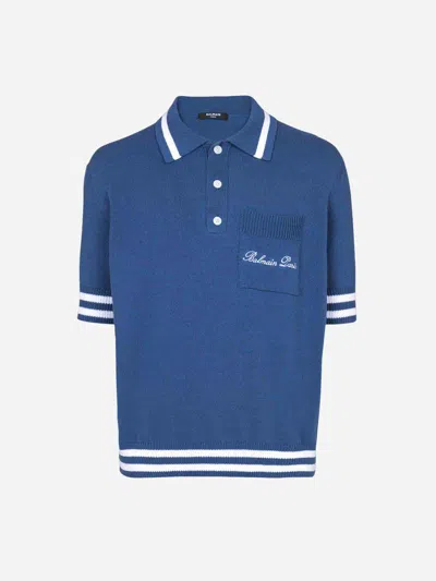 Balmain Polo Punto Logo In Navy Blue