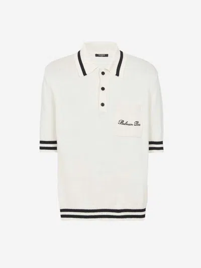 Balmain Logo Short-sleeved Polo Shirt In White