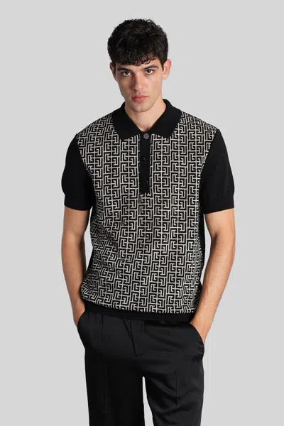 Balmain Monogram Polo In Black