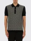 Balmain Wool And Linen Polo Shirt With Monogram Motif In Black
