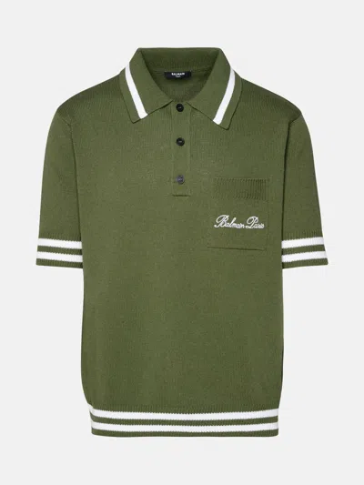 Balmain Polo Shirt In Green Cotton Blend