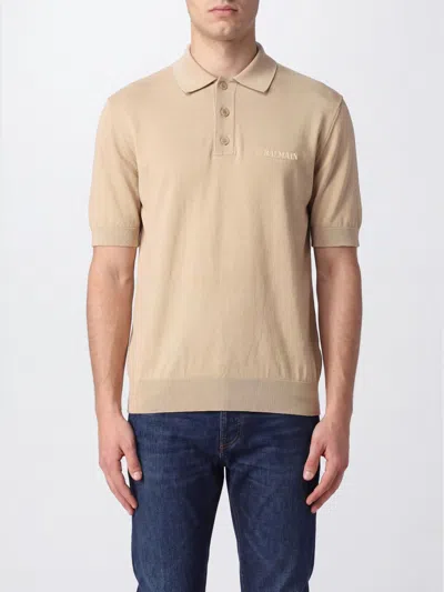 Balmain Polo Shirt Men Color Beige In Brown