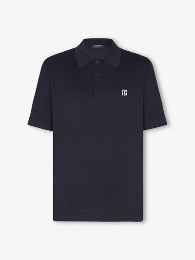 Balmain Cotton Logo-embroidered Polo Shirt In Black