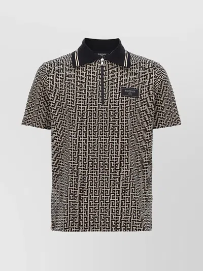 BALMAIN JACQUARD ZIP POLO SHIRT