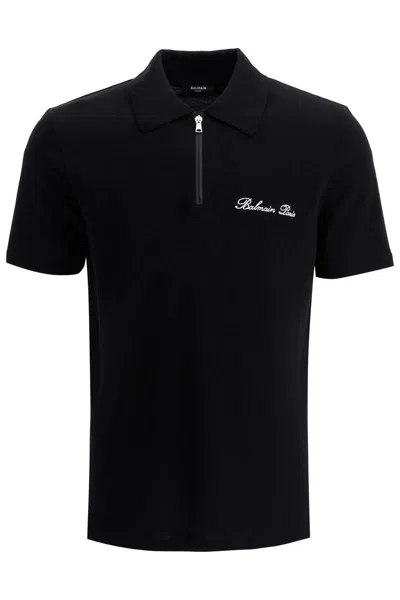 Balmain Polo Shirt With Embroidered Logo Letter In Black