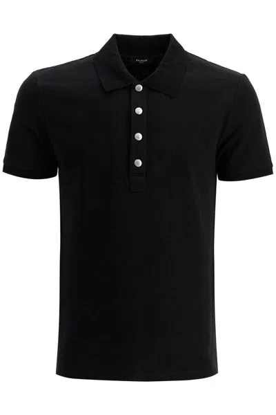 Balmain Polo Shirt With Pb Labyrinth Mon In Black