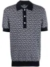 Balmain Navy & White Monogrammed Polo In White