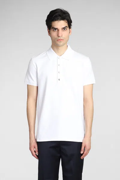 Balmain Monogrammed Textured Fabric Polo Shirt With Metal Buttons In White