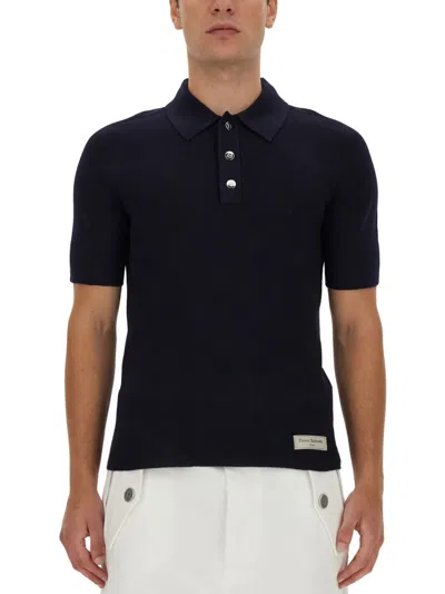 Balmain Polo With Logo Patch In Blue