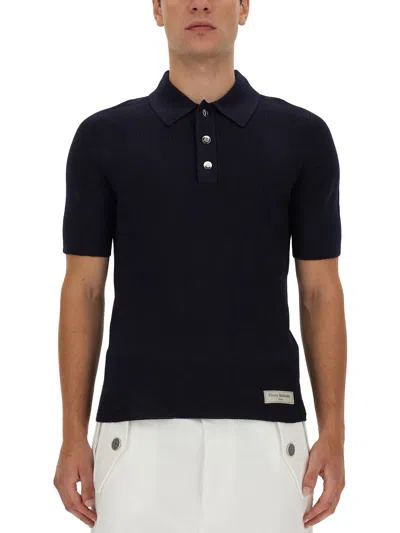 Balmain Polo With Logo Patch In Blue