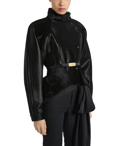 Balmain Pony-effect Leather Peplum Jacket In Animal Print