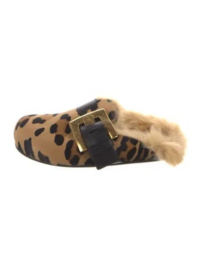 Pre-owned Balmain Ponyhair Animal Print Mules In Gold