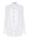 Balmain Poplin Shirt With Ruffles In White