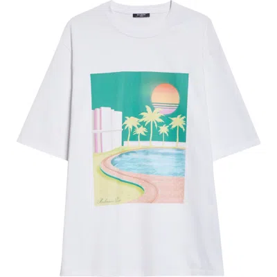 Balmain Postcard Print Cotton Graphic T-shirt In White