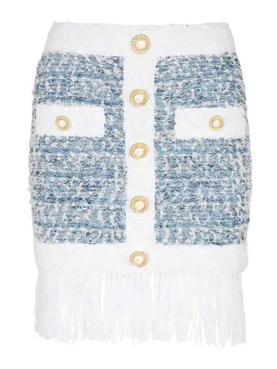 Balmain Mini Blue Denim Tweed Skirt