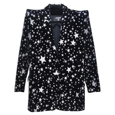 Pre-owned Balmain Pre Fall 2021 Wide Shoulder Star Print Blazer In Black