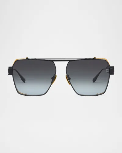 Balmain Premier Titanium Aviator Sunglasses In Black Gold