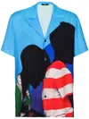 Balmain Blue Twill Prince Gyasi Print Pyjama Shirt In Blue