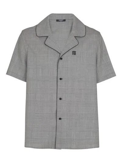 Balmain Prince Of Wales-check Short-sleeve Shirt In Gray