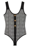 Balmain Prince Of Wales Knit Bodysuit In Black