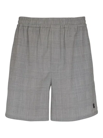 Balmain Prince-of-wales-pattern Wool Shorts In Gray