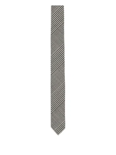 Balmain Slim Wool Tie With Prince Of Wales Print In Brown