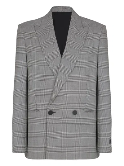 Balmain Prince-of-wales Single-breasted Blazer In Gray