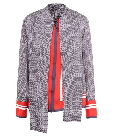 Balmain Print Blouse In Brown