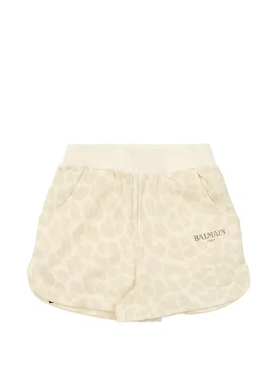 Balmain Kids' Print Logo Shorts In Neutral