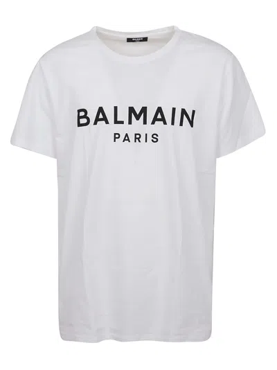 Balmain Contrasting Print Cotton T-shirt With Crew Neck In White