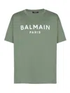 Balmain Green Crewneck T-shirt With Logo Lettering On The Front In Green