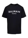 Balmain Black Crewneck T-shirt With Logo Lettering On The Front In Cotton Man