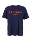 Balmain Blue Crewneck T-shirt With Logo Lettering Print On The Front In Blue