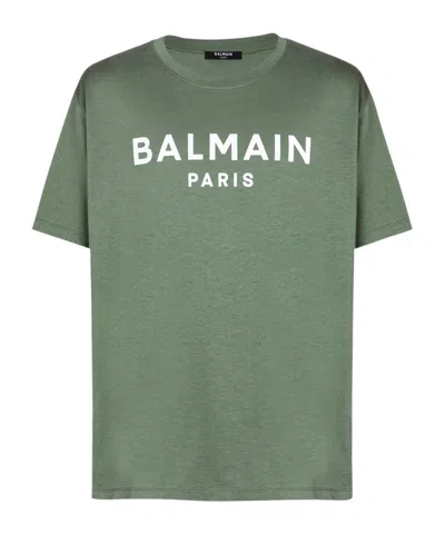Balmain Men T-shirt With Logo In Green