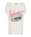 Balmain Women's Boatneck Eye Print Top In White