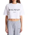 Balmain Logo Short-sleeve Bulky Crop T-shirt In White