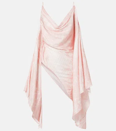 Balmain Open-shoulder Foulard-print Flounce Top In Pink